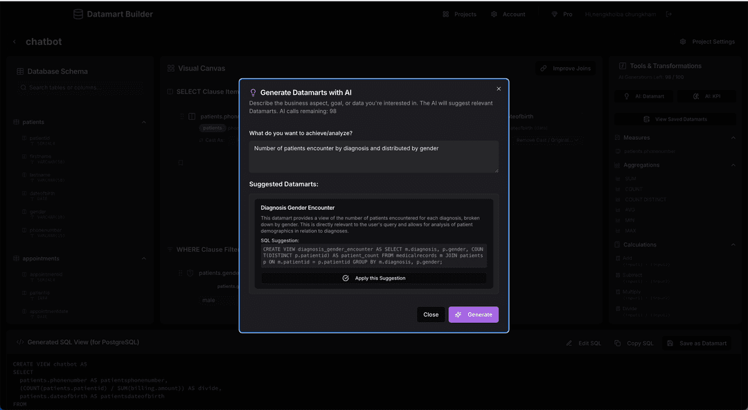 AI Datamart Generation - SQL query example